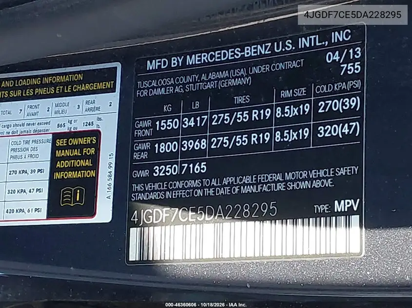 2013 MERCEDES GL-KLASSE VIN 4JGDF7CE5DA228295 — фото 9
