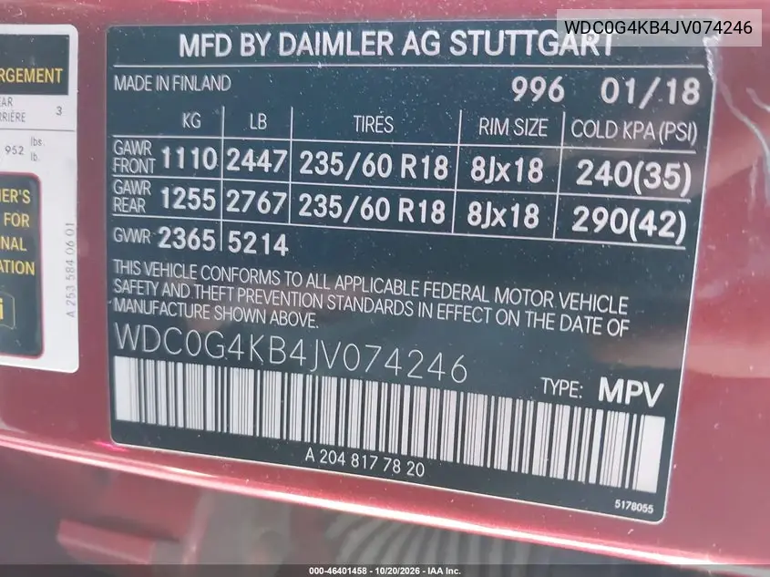 2018 MERCEDES GLC VIN WDC0G4KB4JV074246 — фото 9