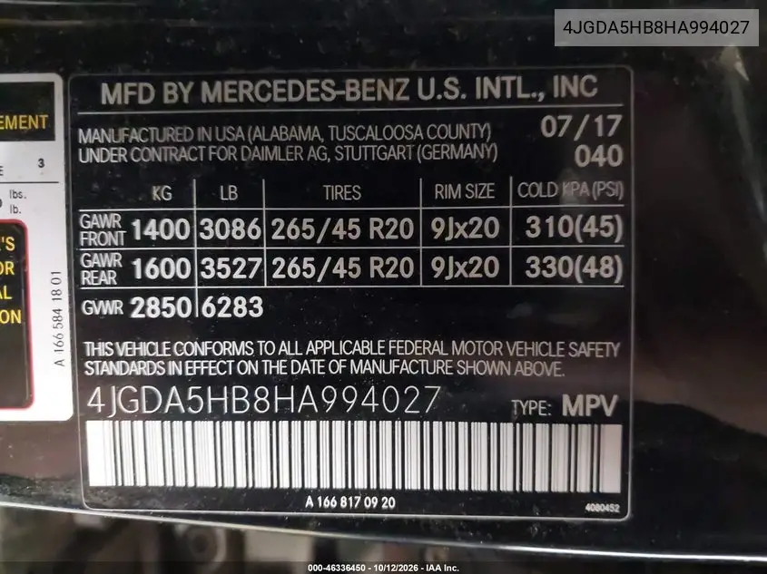2017 MERCEDES GLE VIN 4JGDA5HB8HA994027 — фото 9