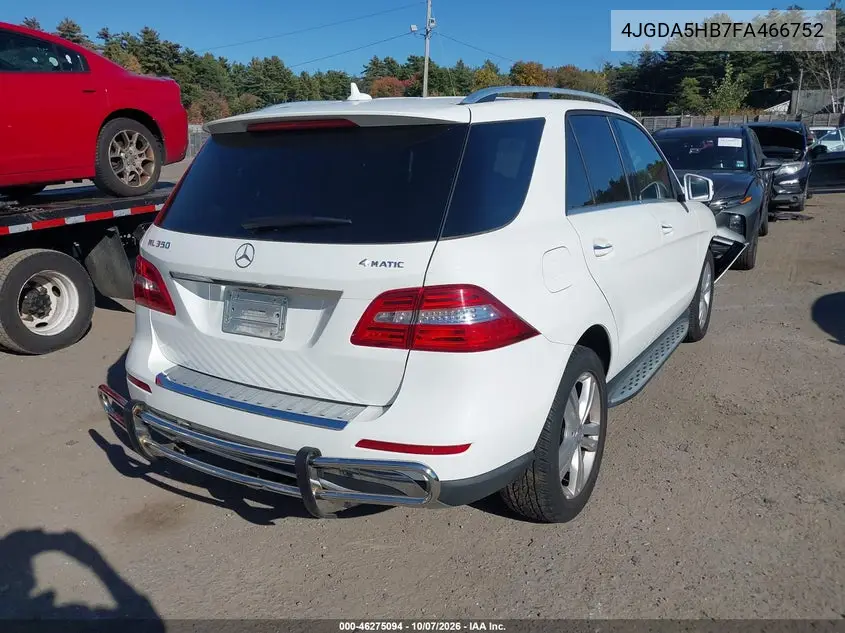2015 MERCEDES M-KLASSE VIN 4JGDA5HB7FA466752 — фото 4