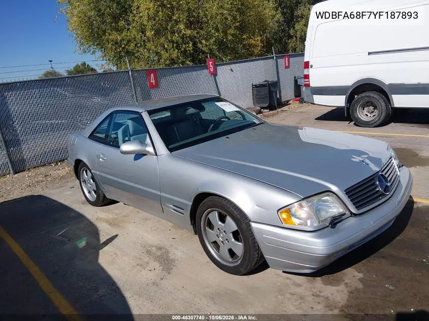 MERCEDES SL-KLASSE 2000, VIN WDBFA68F7YF187893