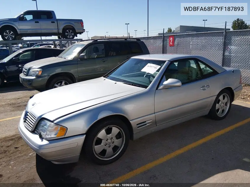 2000 MERCEDES SL-KLASSE VIN WDBFA68F7YF187893 — фото 2