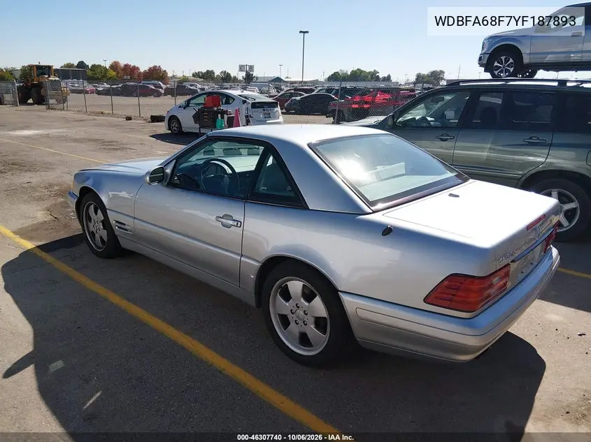 2000 MERCEDES SL-KLASSE VIN WDBFA68F7YF187893 — фото 3
