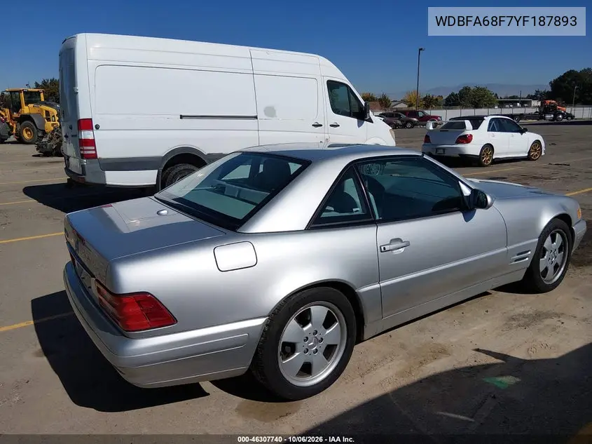 2000 MERCEDES SL-KLASSE VIN WDBFA68F7YF187893 — фото 4