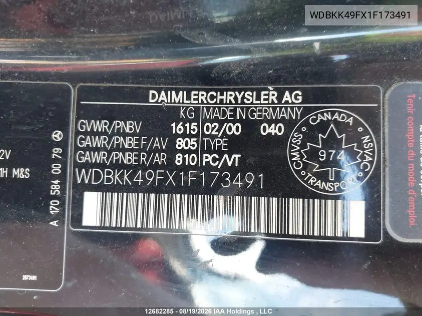 2001 MERCEDES SLK-KLASSE VIN WDBKK49FX1F173491 — фото 20