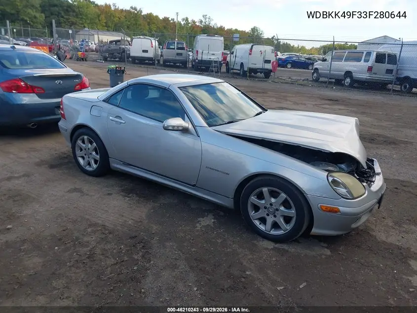 MERCEDES SLK-KLASSE 2003, VIN WDBKK49F33F280644