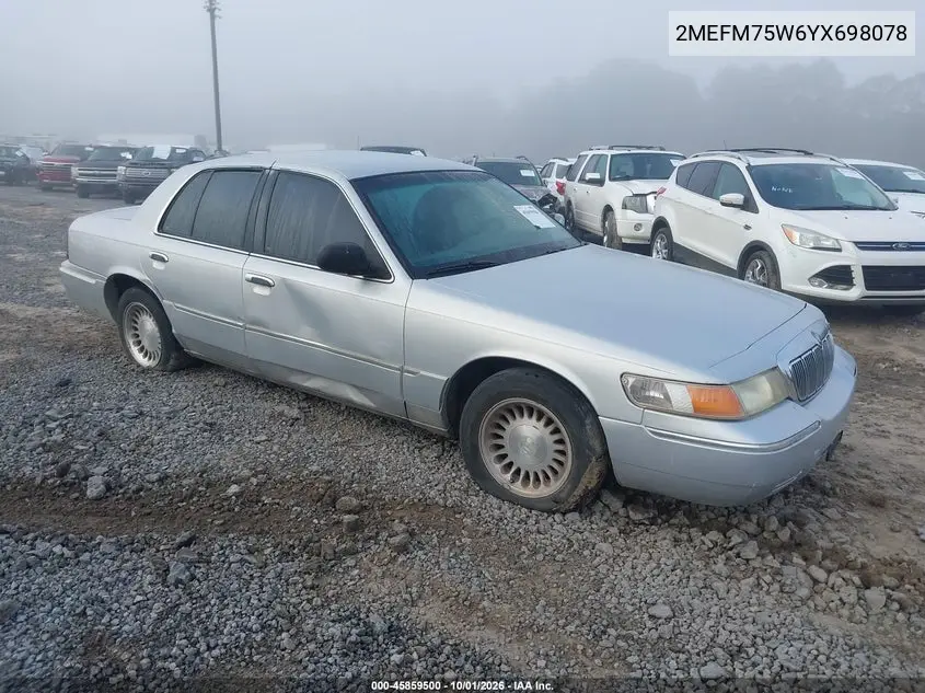 MERCURY GRAND MARQUIS 2000, VIN 2MEFM75W6YX698078