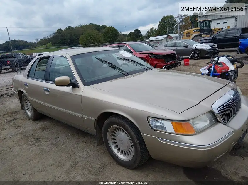 MERCURY GRAND MARQUIS 2000, VIN 2MEFM75W4YX613156