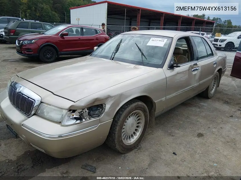 2000 MERCURY GRAND MARQUIS VIN 2MEFM75W4YX613156 — фото 2