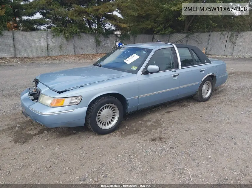 2001 MERCURY GRAND MARQUIS VIN 2MEFM75W11X674308 — фото 2