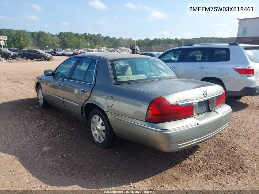 2003 MERCURY GRAND MARQUIS VIN 2MEFM75W03X618461 — фото 3