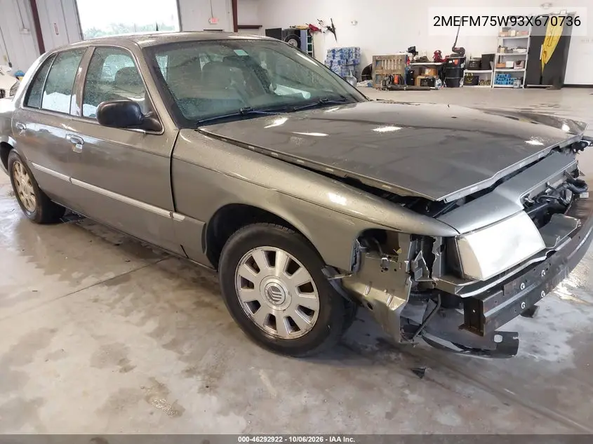 MERCURY GRAND MARQUIS 2003, VIN 2MEFM75W93X670736