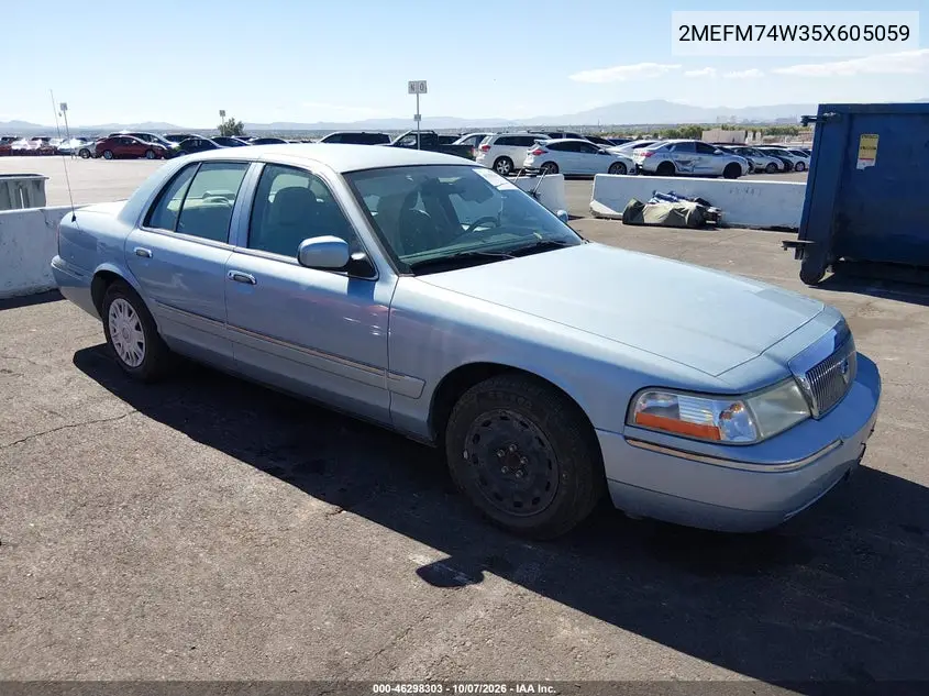 MERCURY GRAND MARQUIS 2005, VIN 2MEFM74W35X605059