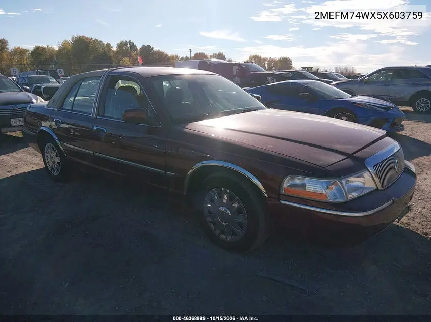 MERCURY GRAND MARQUIS 2005, VIN 2MEFM74WX5X603759
