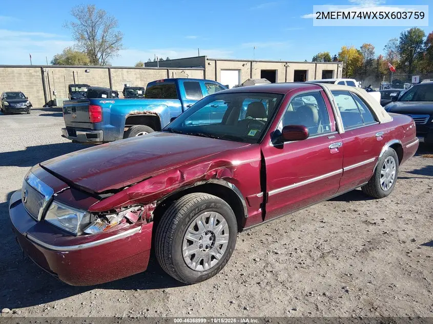 2005 MERCURY GRAND MARQUIS VIN 2MEFM74WX5X603759 — фото 2