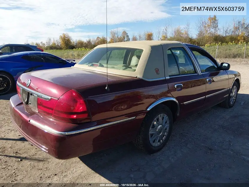 2005 MERCURY GRAND MARQUIS VIN 2MEFM74WX5X603759 — фото 4