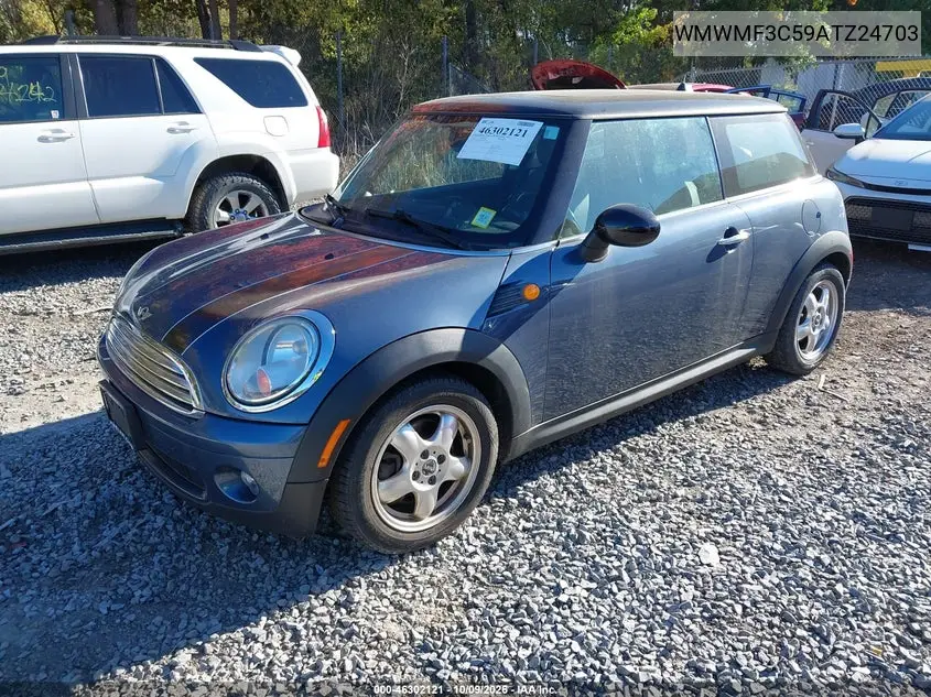 2010 MINI COOPER VIN WMWMF3C59ATZ24703 — фото 2