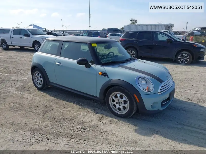 MINI COOPER 2012, VIN WMWSU3C5XCT542051