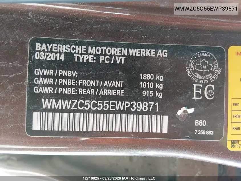 2014 MINI COUNTRYMAN VIN WMWZC5C55EWP39871 — фото 9