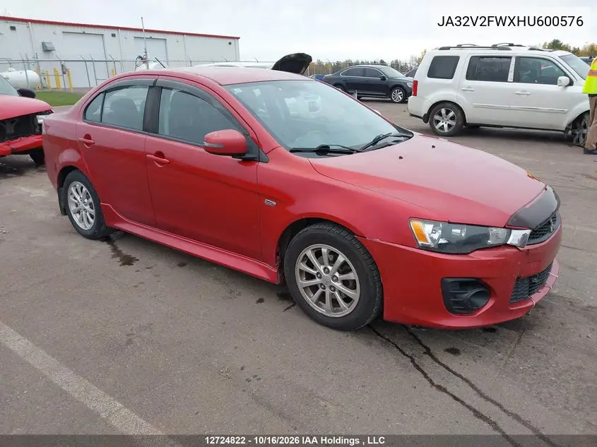 MITSUBISHI LANCER 2017, VIN JA32V2FWXHU600576