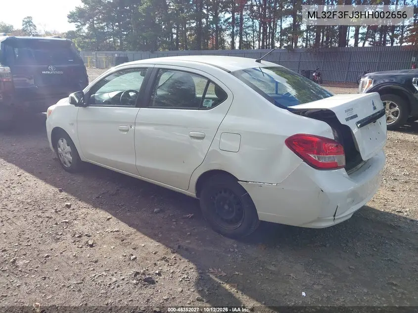 2017 MITSUBISHI MIRAGE VIN ML32F3FJ3HH002656 — фото 3