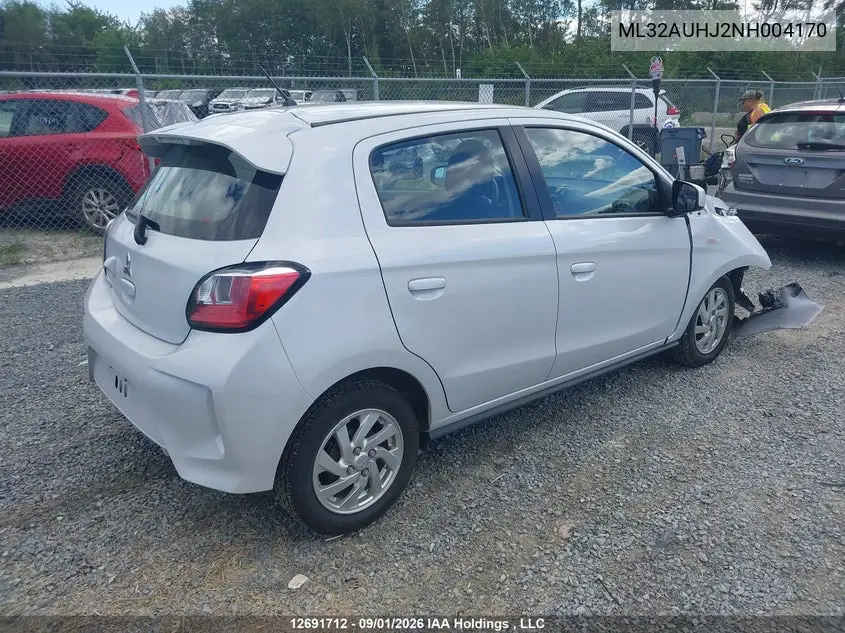2022 MITSUBISHI MIRAGE VIN ML32AUHJ2NH004170 — фото 4
