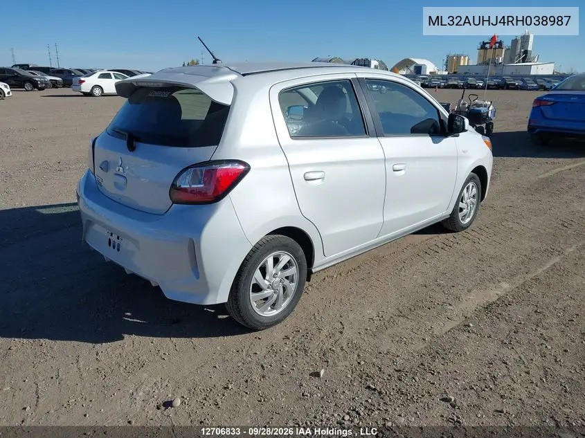 2024 MITSUBISHI MIRAGE VIN ML32AUHJ4RH038987 — фото 4