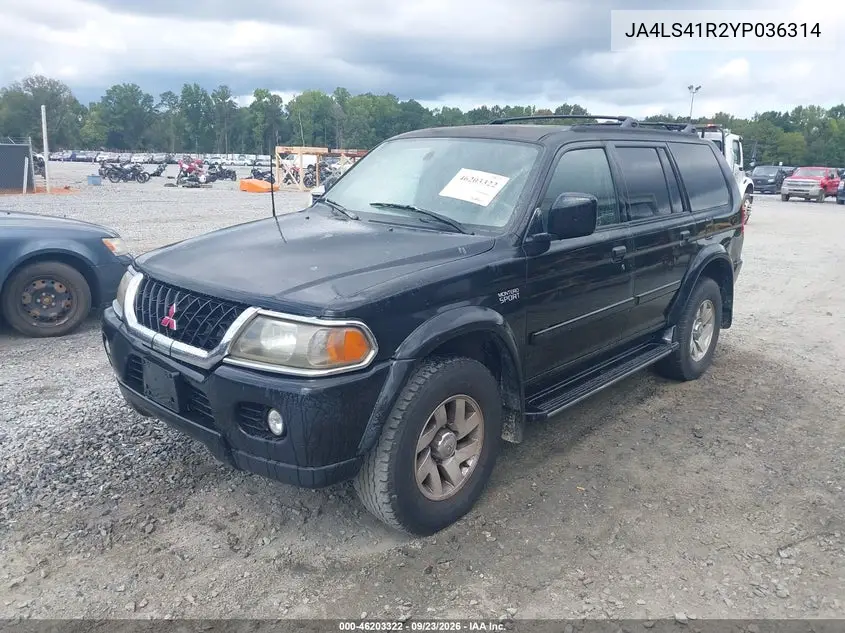 2000 MITSUBISHI MONTERO SPORT VIN JA4LS41R2YP036314 — фото 2