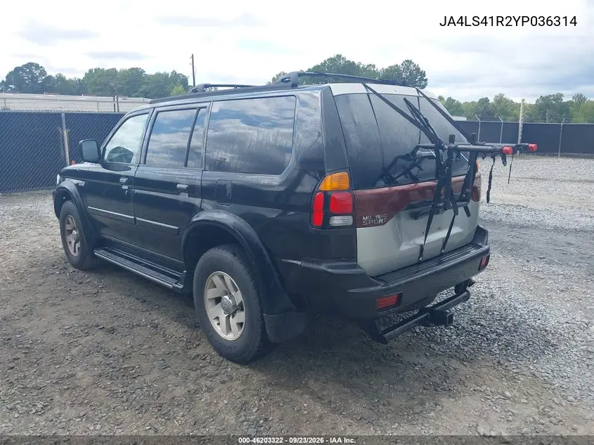 2000 MITSUBISHI MONTERO SPORT VIN JA4LS41R2YP036314 — фото 3