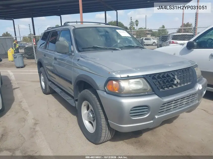 MITSUBISHI MONTERO SPORT 2000, VIN JA4LS31H2YP031051