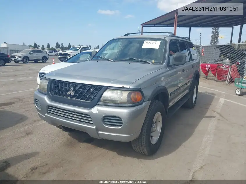 2000 MITSUBISHI MONTERO SPORT VIN JA4LS31H2YP031051 — фото 2