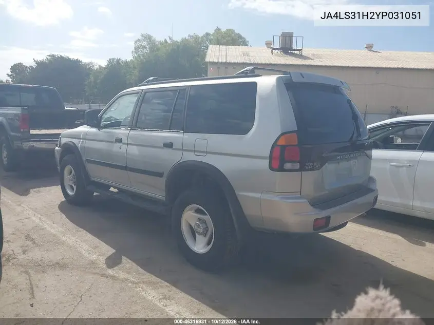 2000 MITSUBISHI MONTERO SPORT VIN JA4LS31H2YP031051 — фото 3