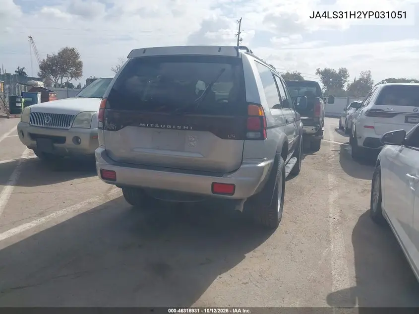 2000 MITSUBISHI MONTERO SPORT VIN JA4LS31H2YP031051 — фото 4