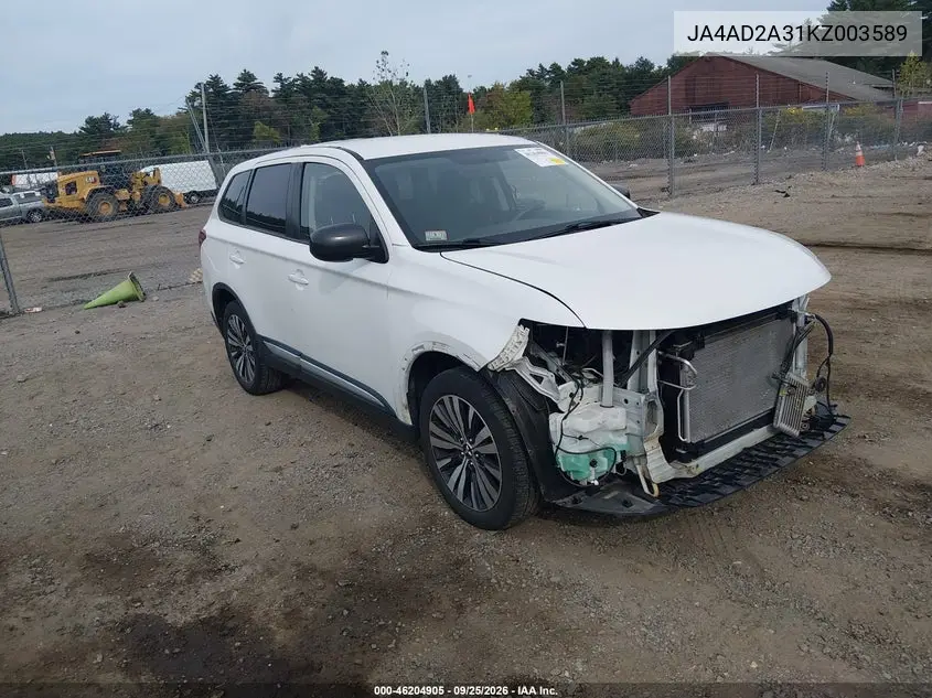 MITSUBISHI OUTLANDER 2019, VIN JA4AD2A31KZ003589