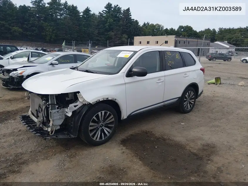 2019 MITSUBISHI OUTLANDER VIN JA4AD2A31KZ003589 — фото 2