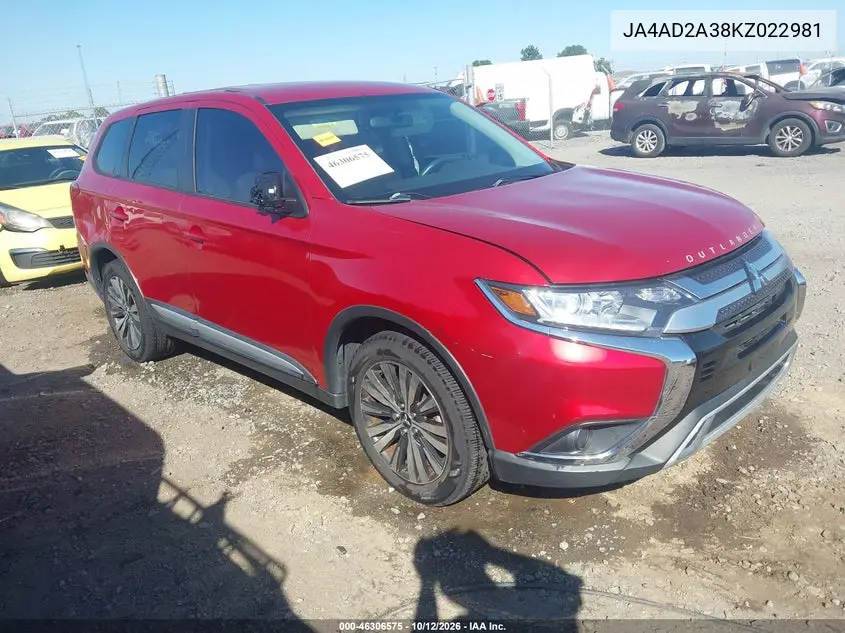 MITSUBISHI OUTLANDER 2019, VIN JA4AD2A38KZ022981