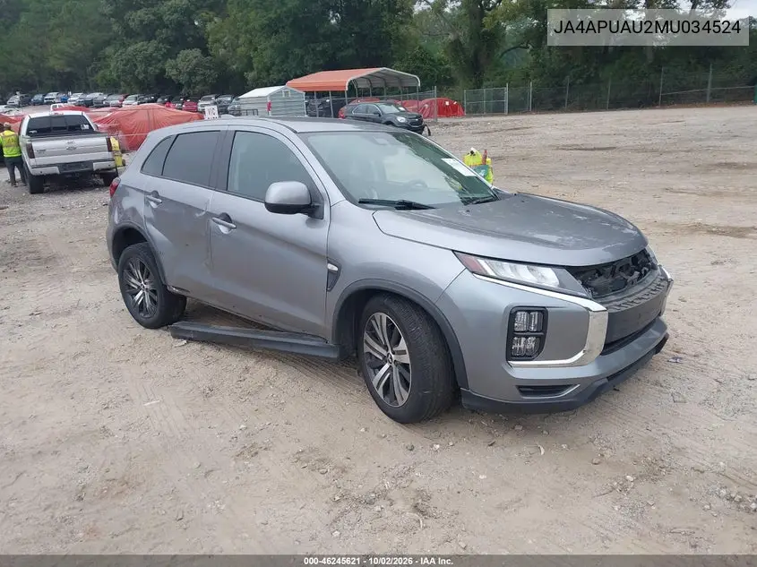MITSUBISHI OUTLANDER 2021, VIN JA4APUAU2MU034524