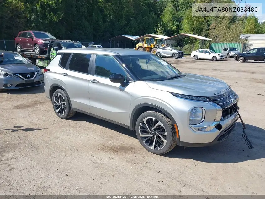 MITSUBISHI OUTLANDER 2022, VIN JA4J4TA80NZ033480
