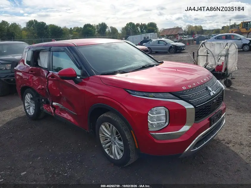 MITSUBISHI OUTLANDER 2022, VIN JA4J4TA86NZ035184