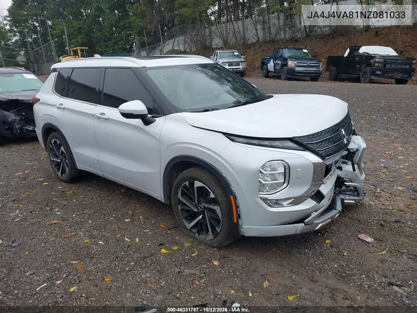 MITSUBISHI OUTLANDER 2022, VIN JA4J4VA81NZ081033