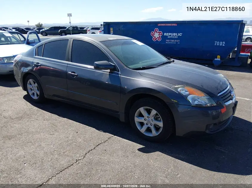 NISSAN ALTIMA 2007, VIN 1N4AL21E27C118860