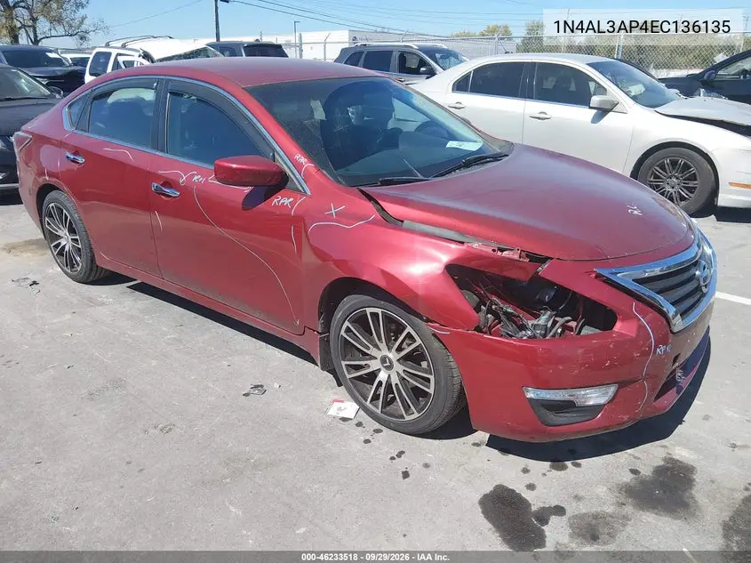 NISSAN ALTIMA 2014, VIN 1N4AL3AP4EC136135