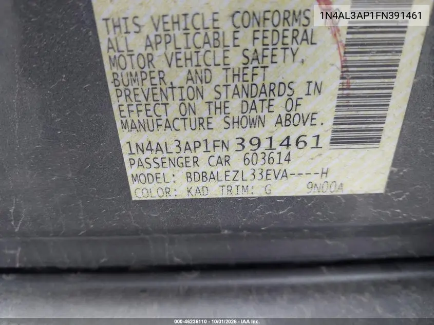 2015 NISSAN ALTIMA VIN 1N4AL3AP1FN391461 — фото 9