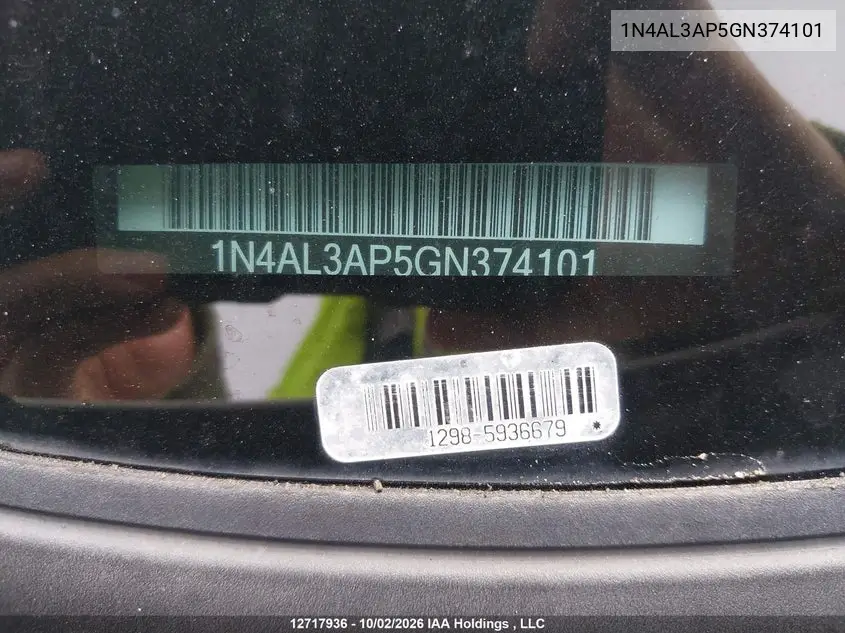 2016 NISSAN ALTIMA VIN 1N4AL3AP5GN374101 — фото 19