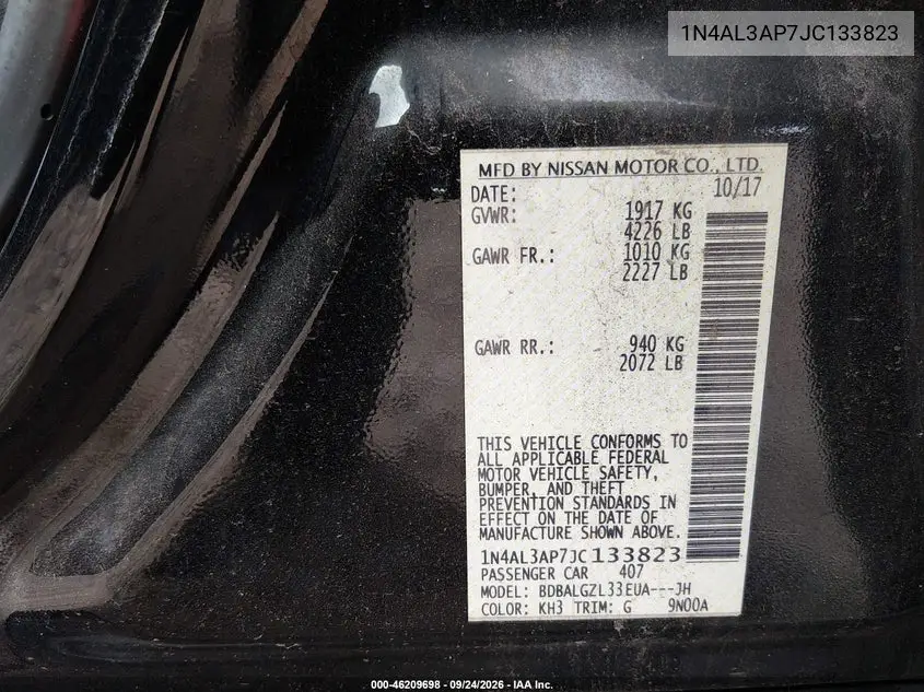 2018 NISSAN ALTIMA VIN 1N4AL3AP7JC133823 — фото 9