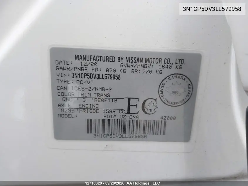 2020 NISSAN KICKS VIN 3N1CP5DV3LL579958 — фото 9