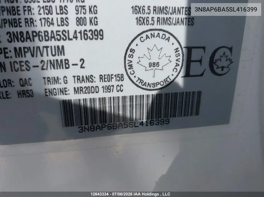 2025 NISSAN KICKS VIN 3N8AP6BA5SL416399 — фото 19