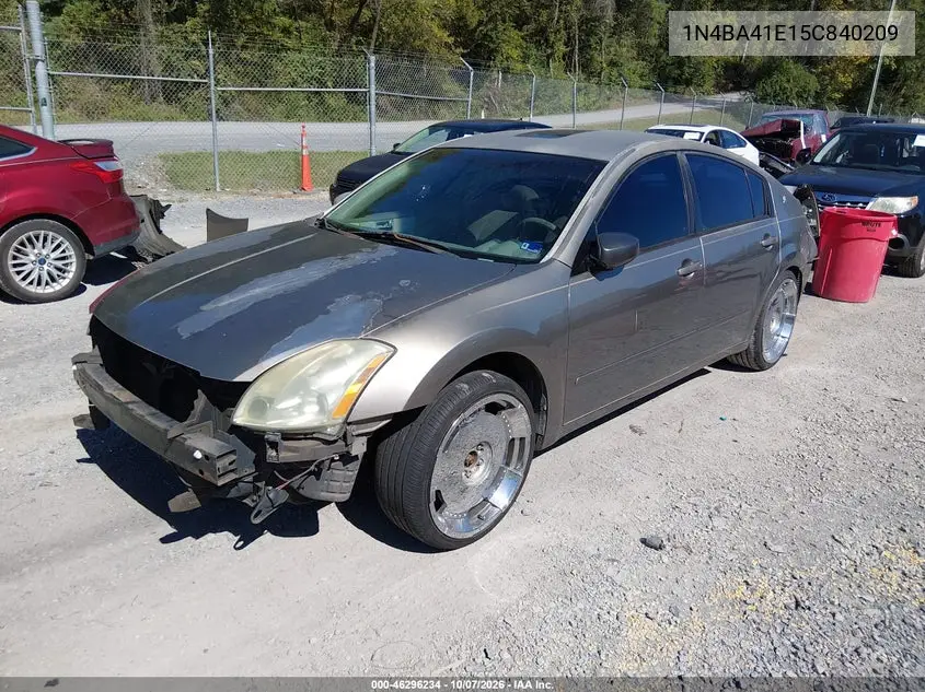 2005 NISSAN MAXIMA VIN 1N4BA41E15C840209 — фото 2
