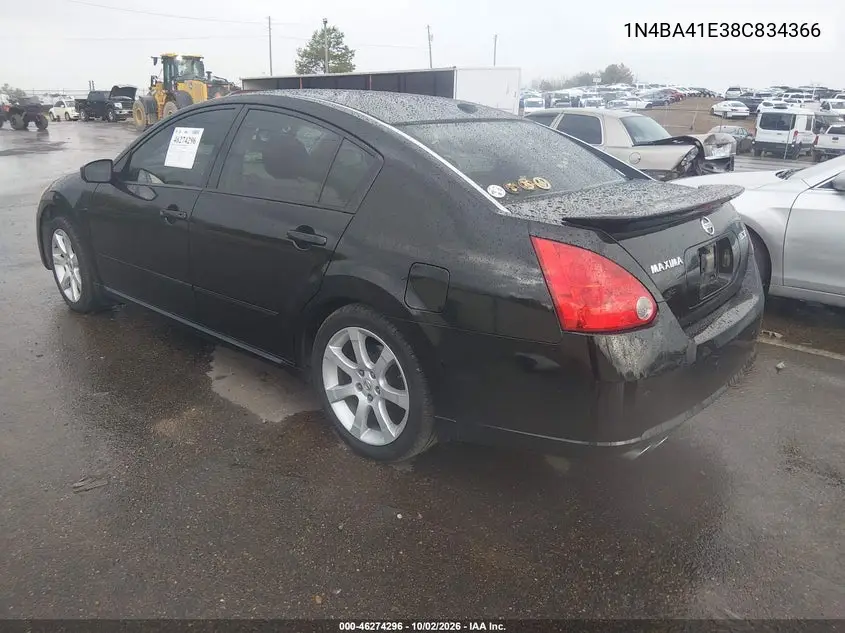 2008 NISSAN MAXIMA VIN 1N4BA41E38C834366 — фото 3