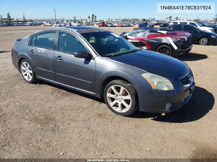 NISSAN MAXIMA 2008, VIN 1N4BA41E78C831924